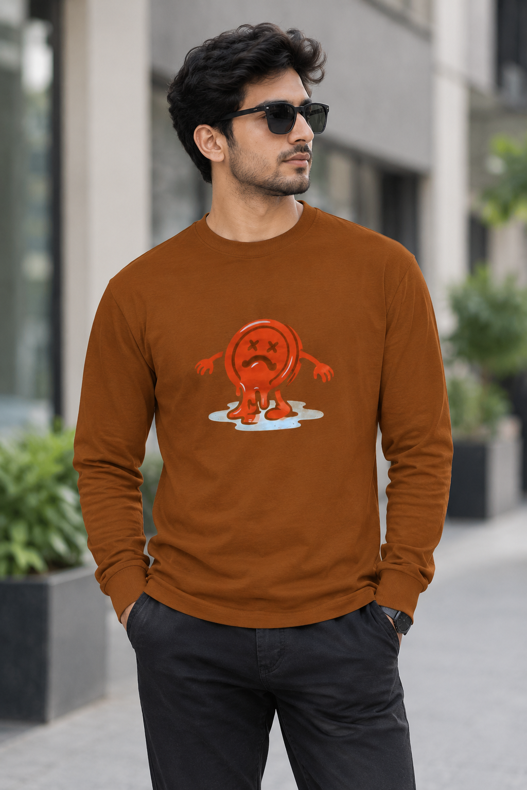 Rust Brown Long-Sleeve T-Shirt